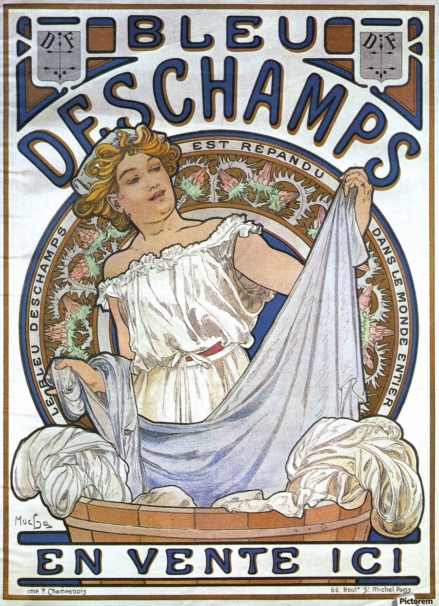 Bleu Deschamps Alphonse Mucha Art Nouveau Vintage Poster